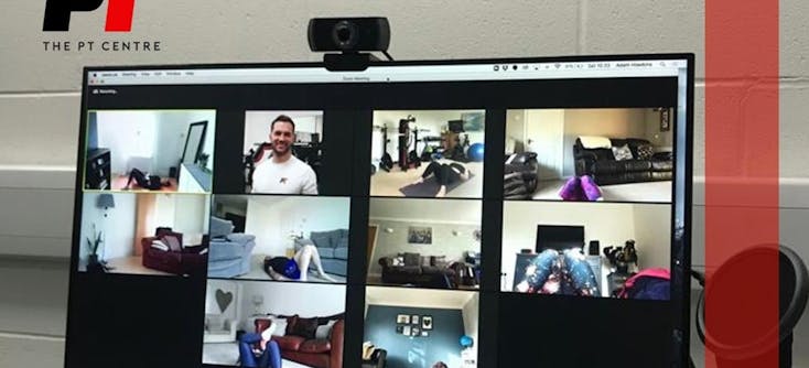A photo of a PT's screen showing clients in an online class