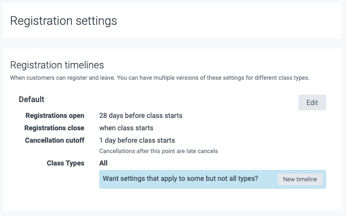 the class registration settings