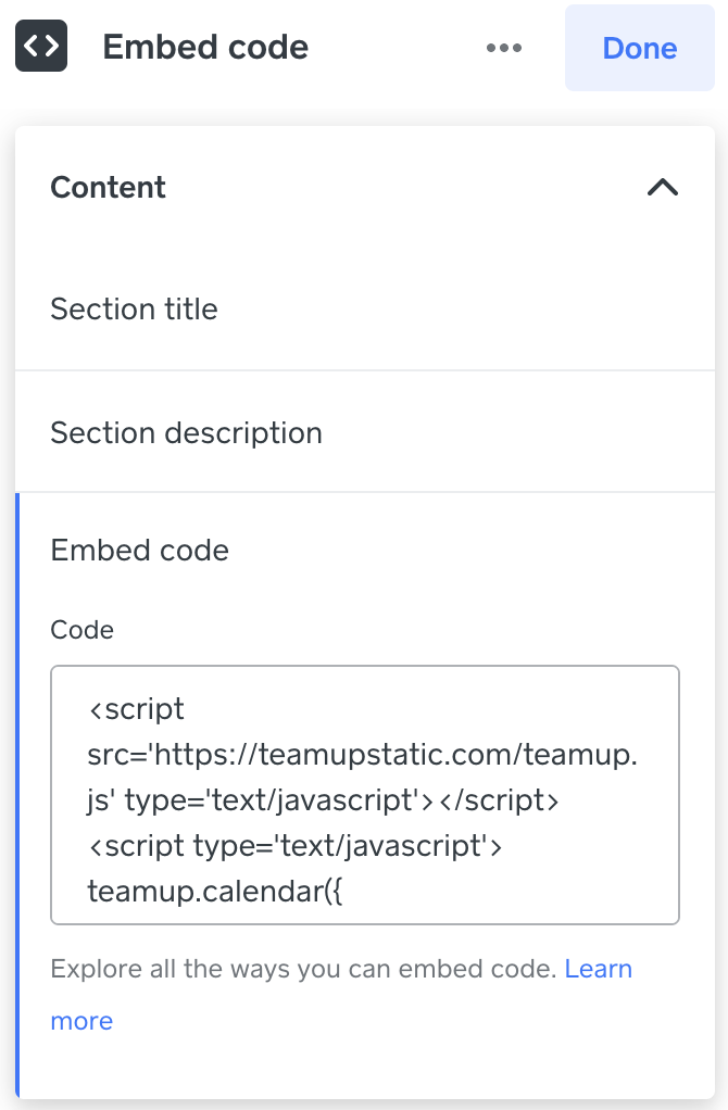 How embedded code looks when copied into the dashboard of your website