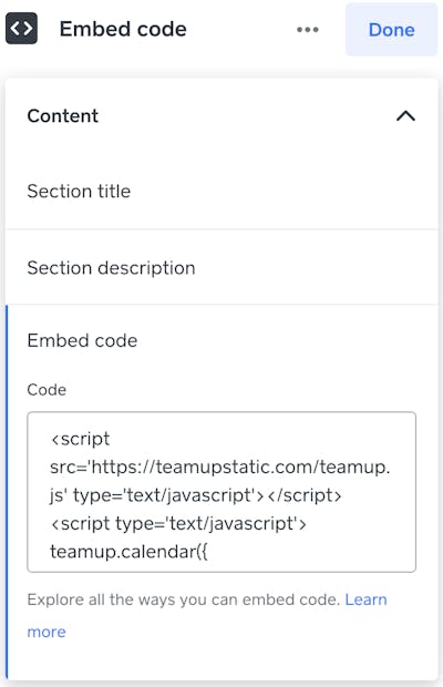 How embedded code looks when copied into the dashboard of your website