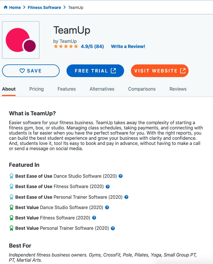 teamup profile on capterra