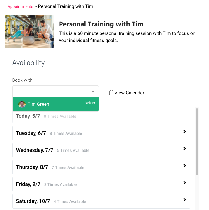 appointment list searching for a availability