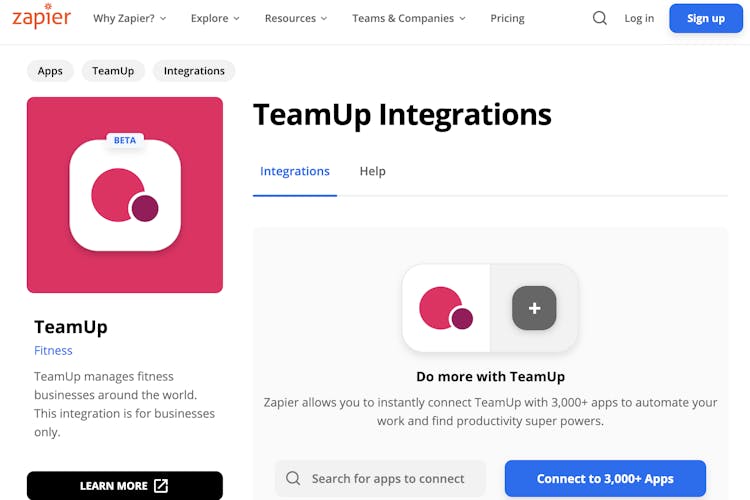 teamup integration in zapir