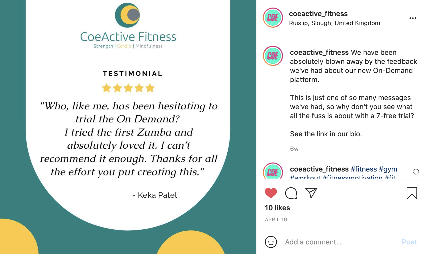 coeactive fitness instagram screenshot
