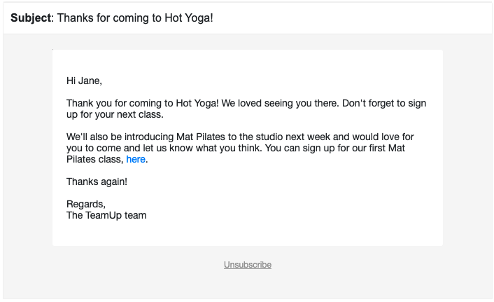 An example of a post-class notification.