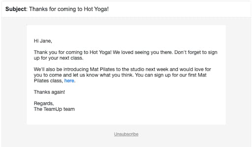 An example of a post-class notification.