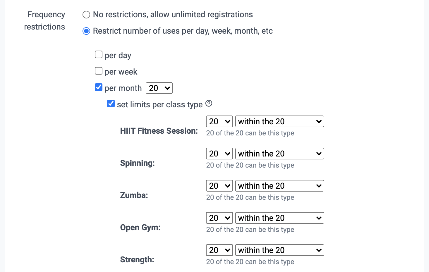 settings in memberships in teamup