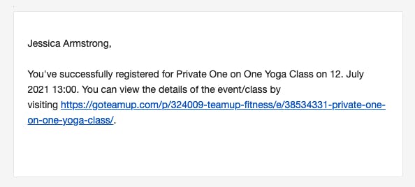 email confirmation for yoga appointment 