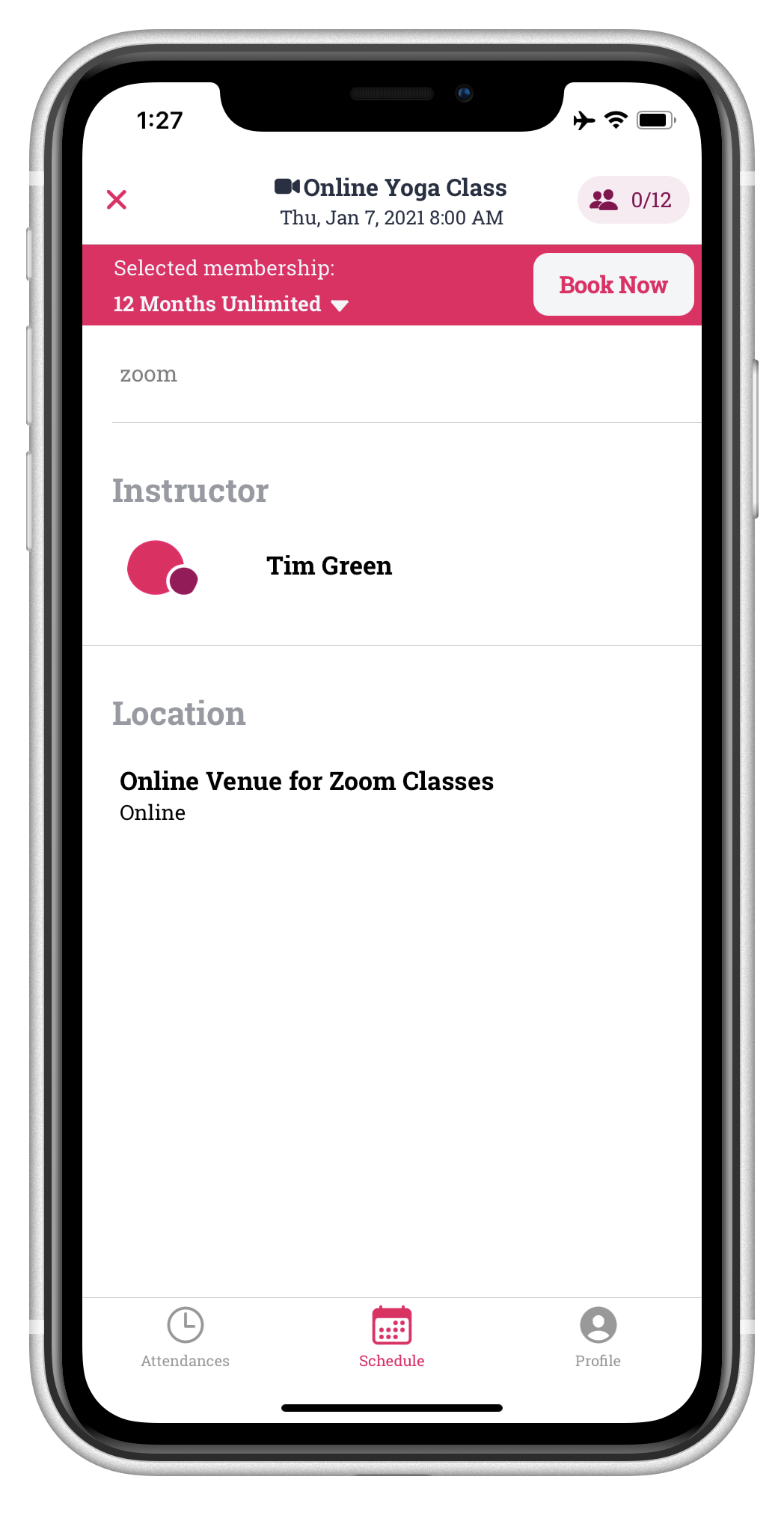 image of the teamup app online class registration