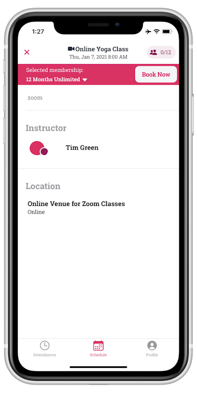 image of the teamup app online class registration