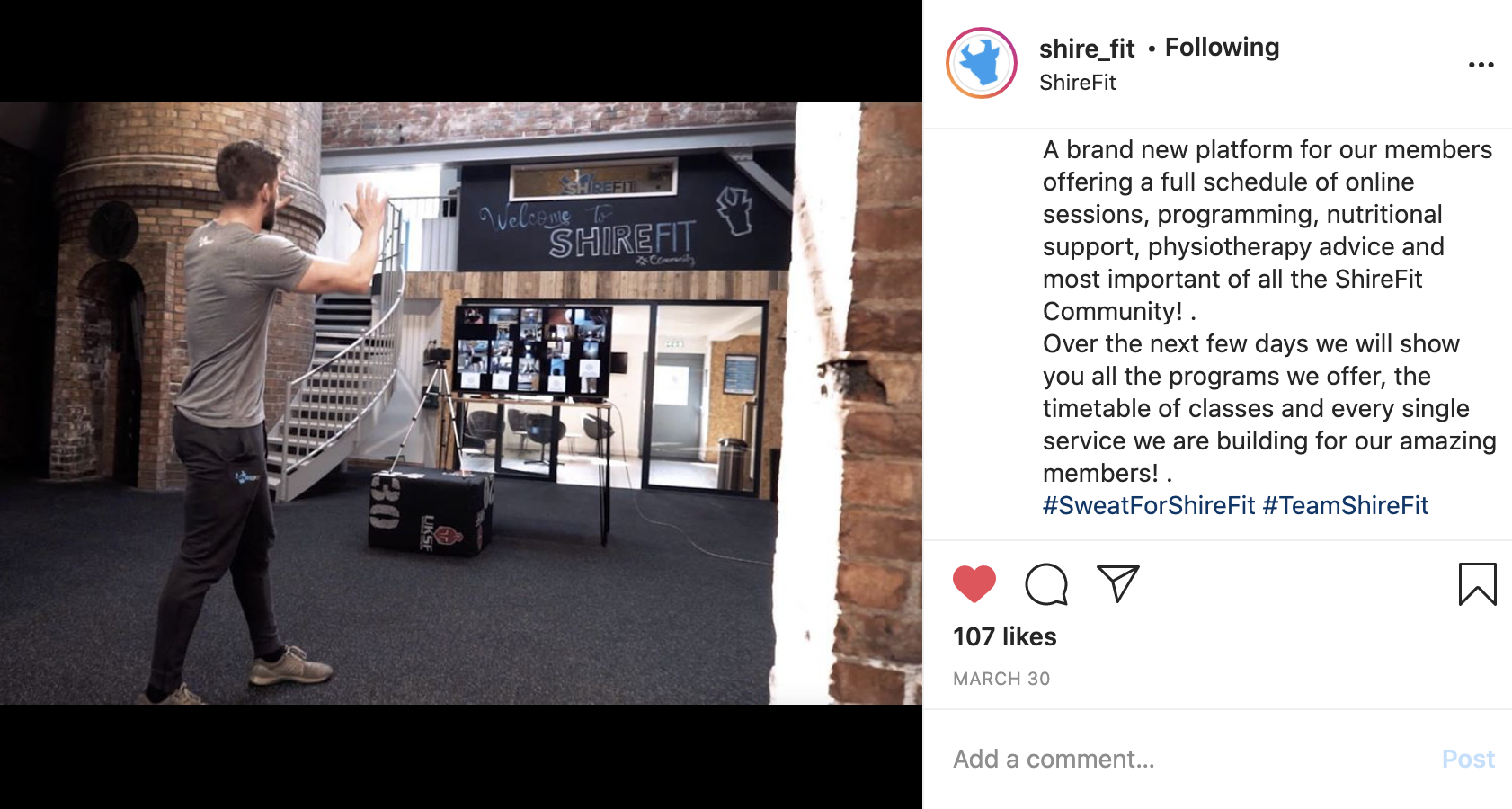 screenshot from shirefit instagram, of the owner giving an online class