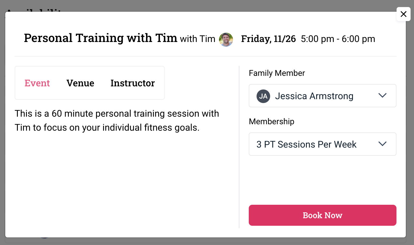 The booking page in Appointmets