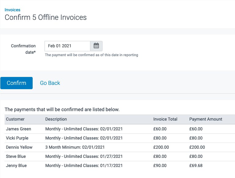 image of the confirmation page for offline payments