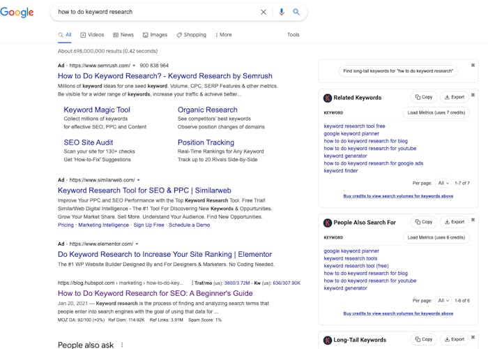 How Google results show up with Keywords Everywhere extension installed