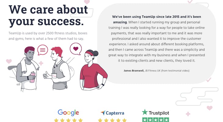 teamup testimonials page