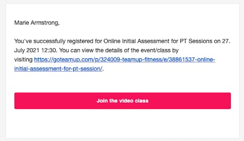 confirmation in email