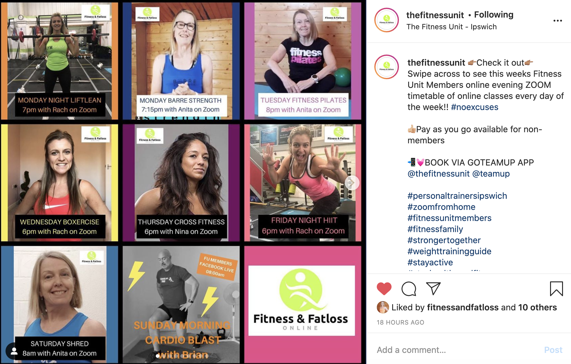 screenshot of fitness unit giving an online class 