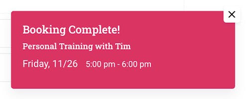 Booking complete notiication and confirmation of trainer for the appointment.