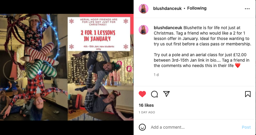 blush dance school instagram photo