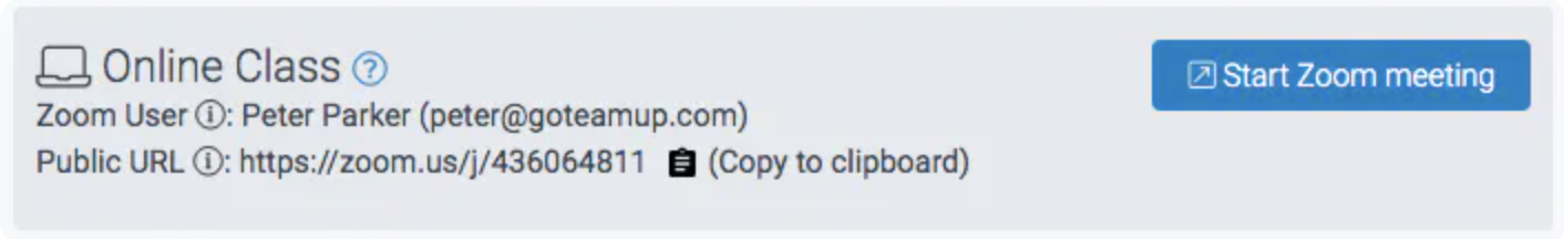 online class confirmation using the teamup zoom integration