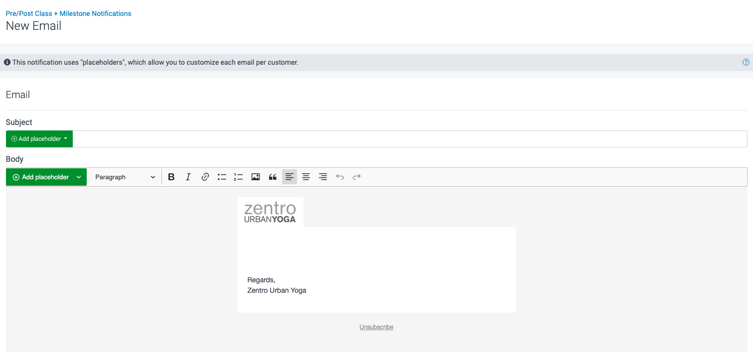 image of a blank milestone email template