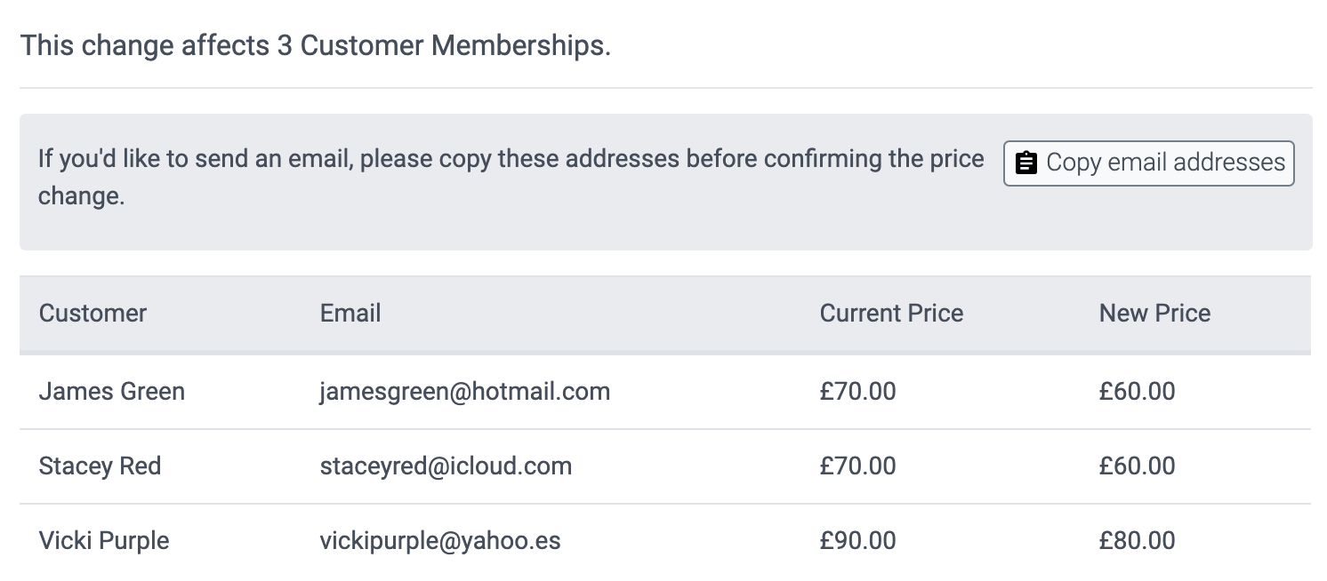 image of the new confirmed customer memberships prices 