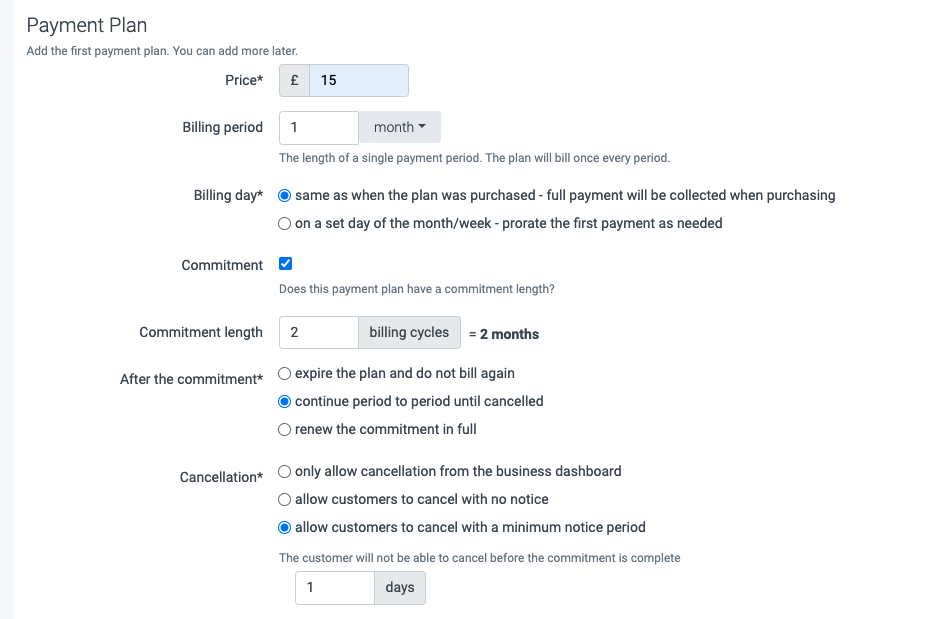 Billing and commitment length options