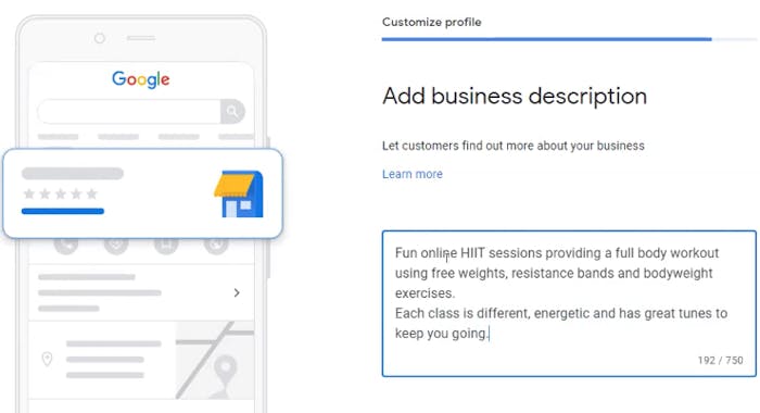 Including a clear description of your fitness business in Google My Business
