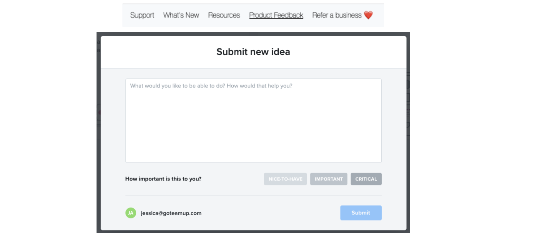 How to submit feedback for TeamUp.
