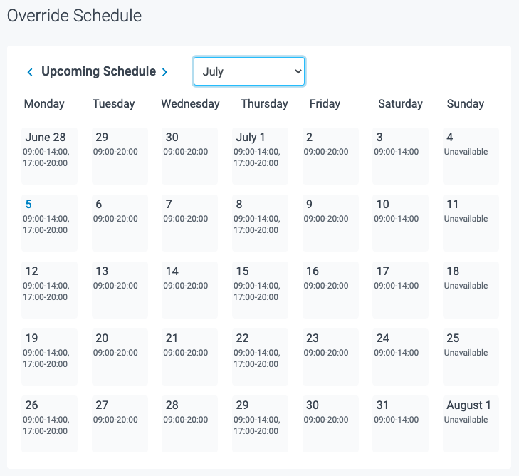 override schedule 