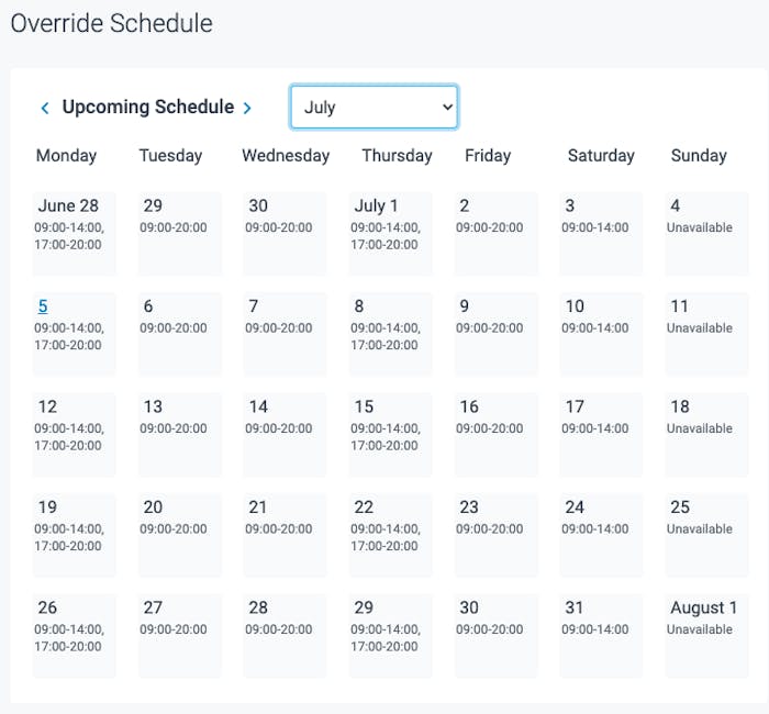 override schedule