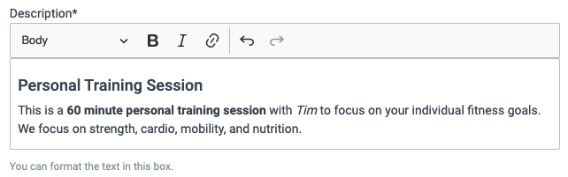 A description in the text box in 
