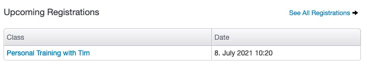 upcoming personal training registrations