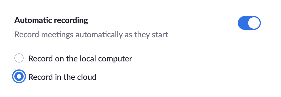 image of the automatic recording setting in Zoom
