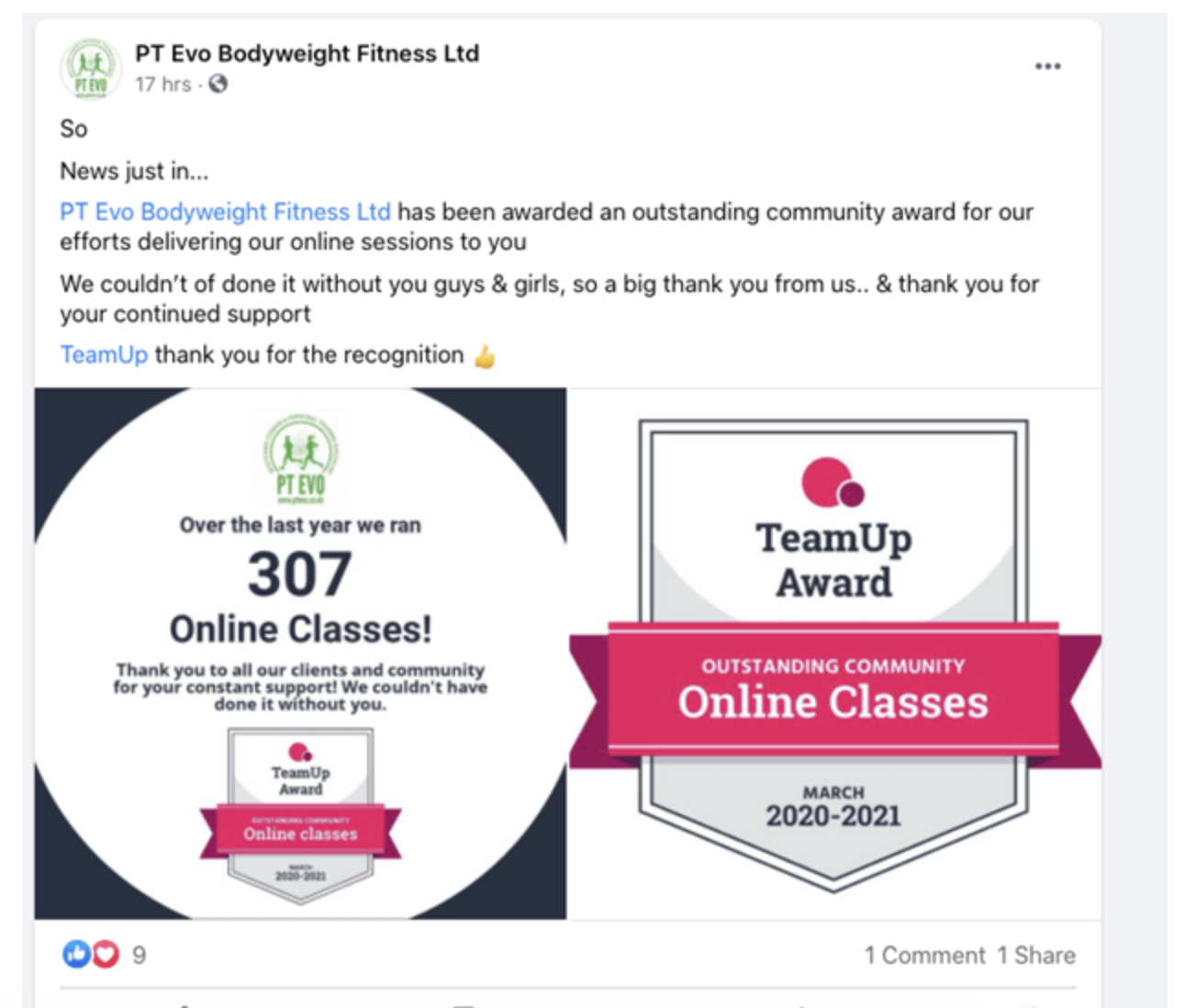 teamup online class badges