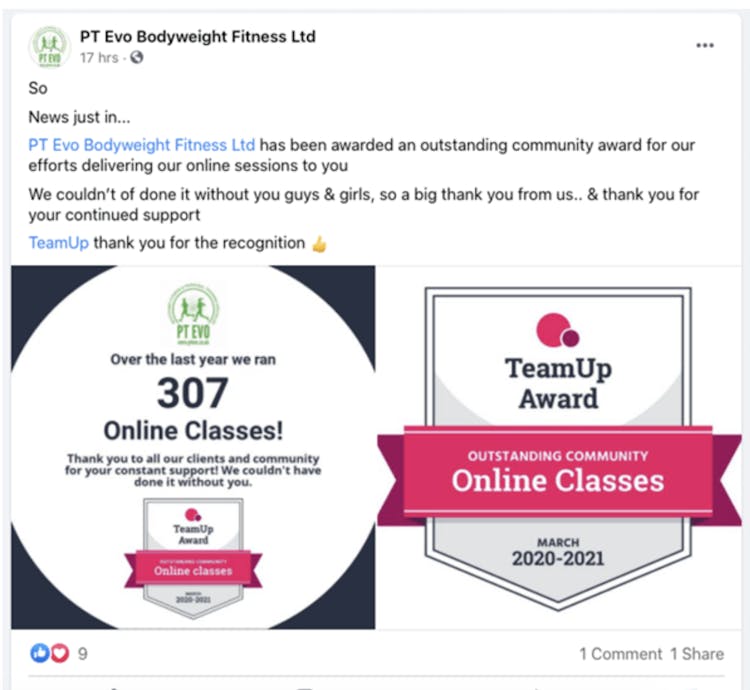 teamup online class badges