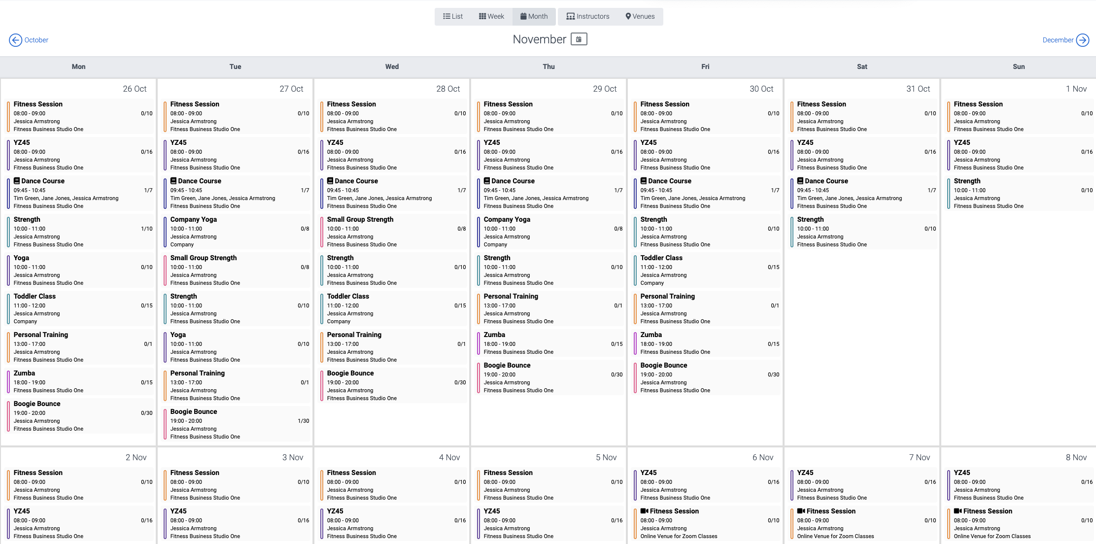 image of the month view in the calendar