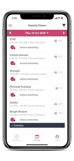 image of the member app class list page