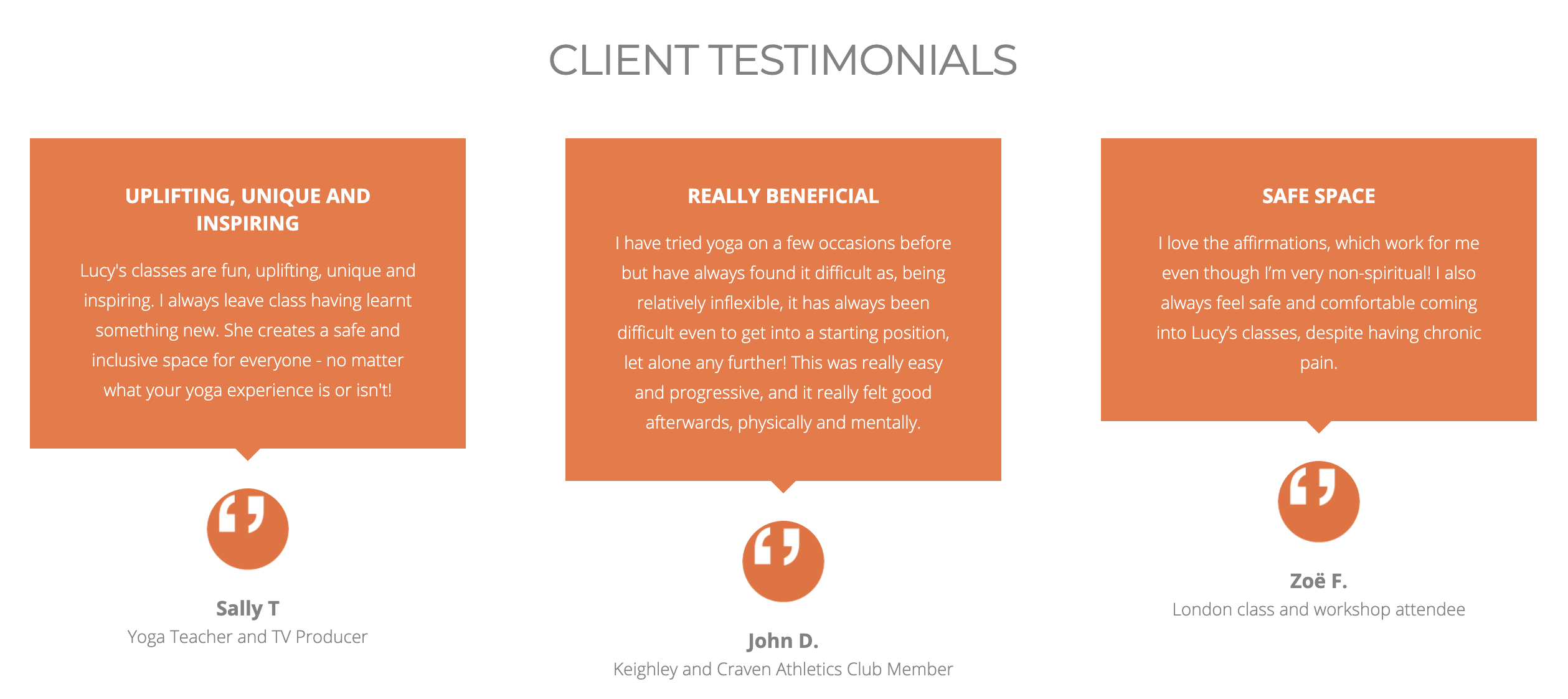 lucyoga client testimonials on her website