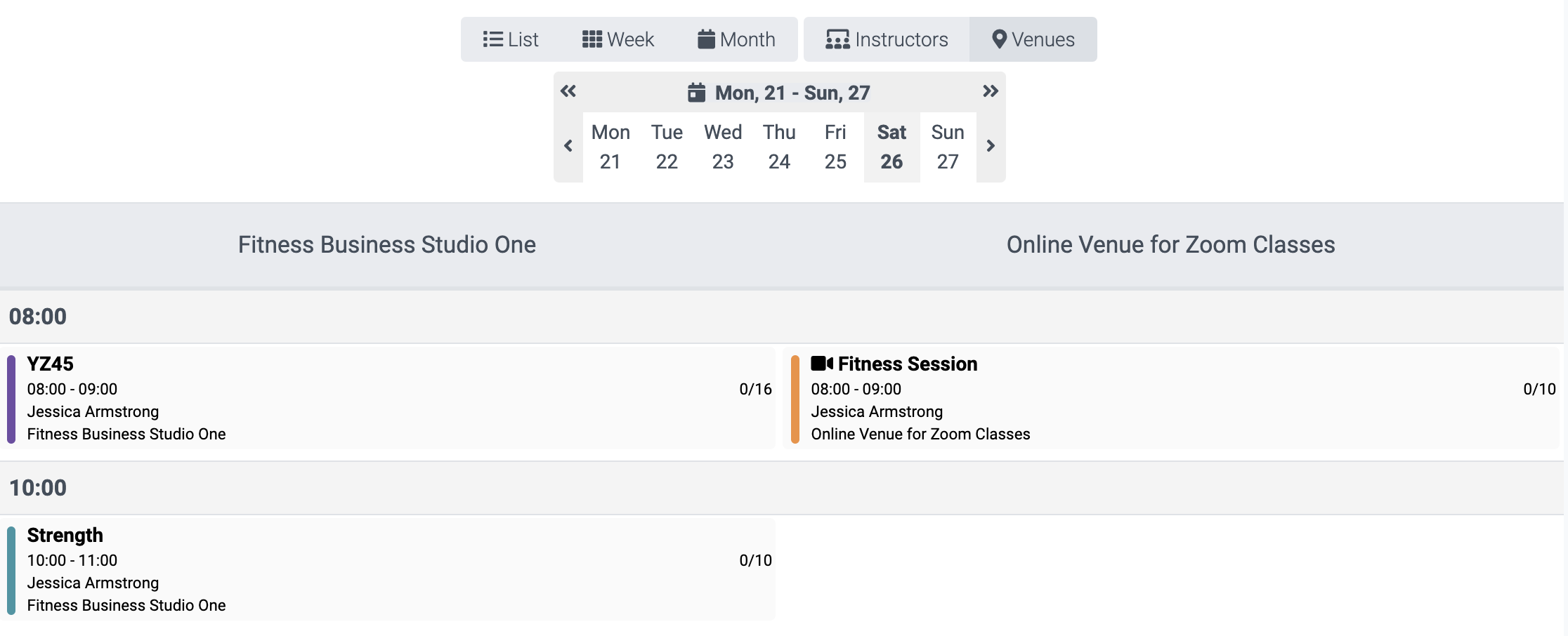image of venue grouping in the calendar
