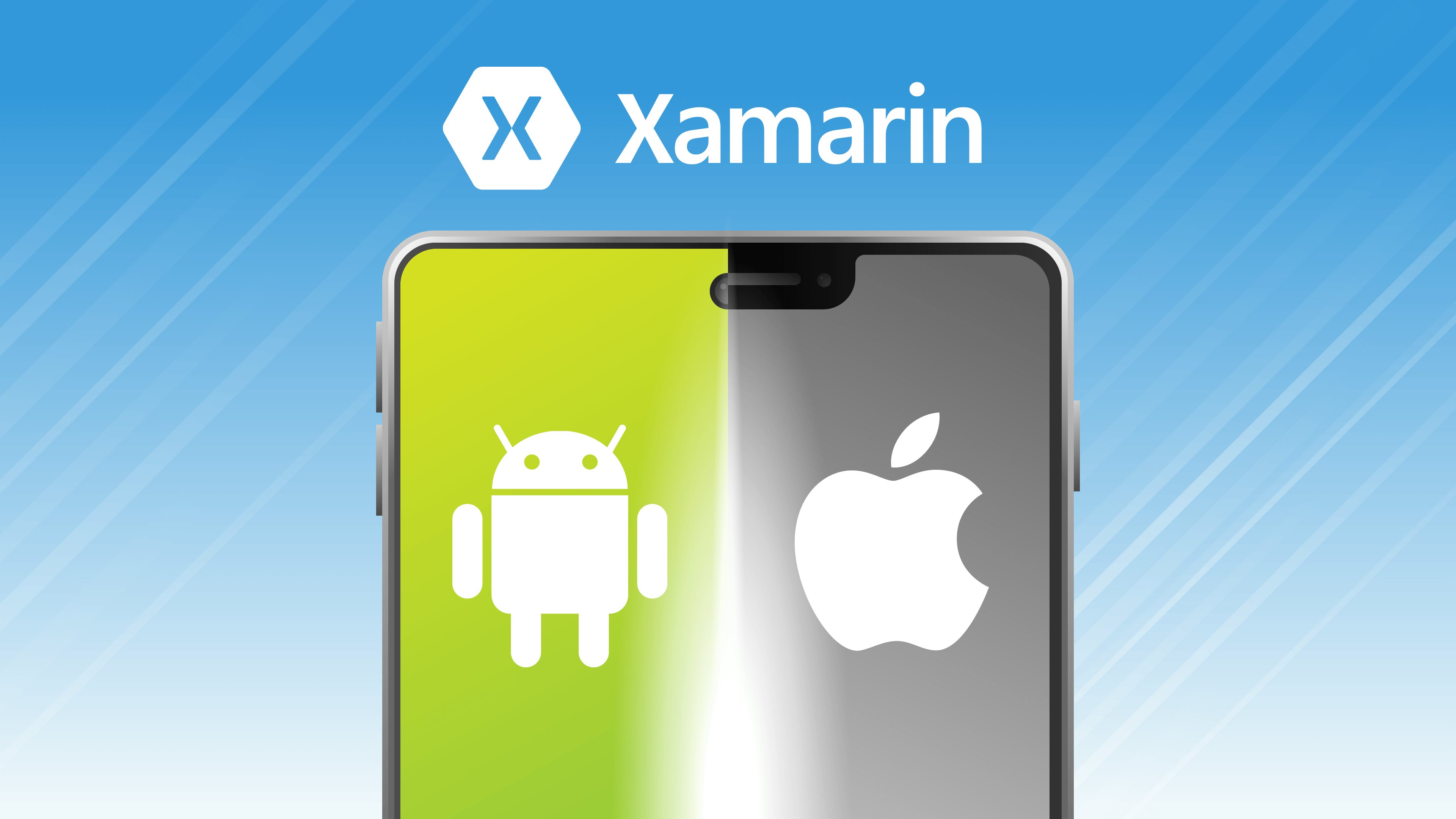 A smartphone split between Android and iOs labeled Xamarin.