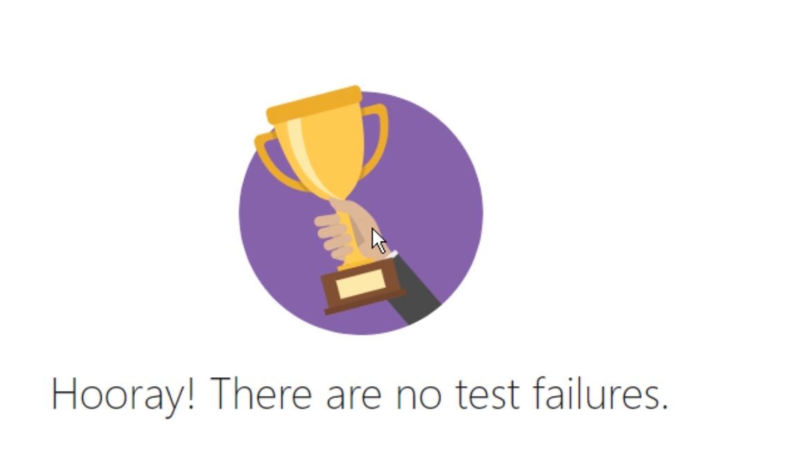 A trophy with the label 'Hooray! There are no test failures'.