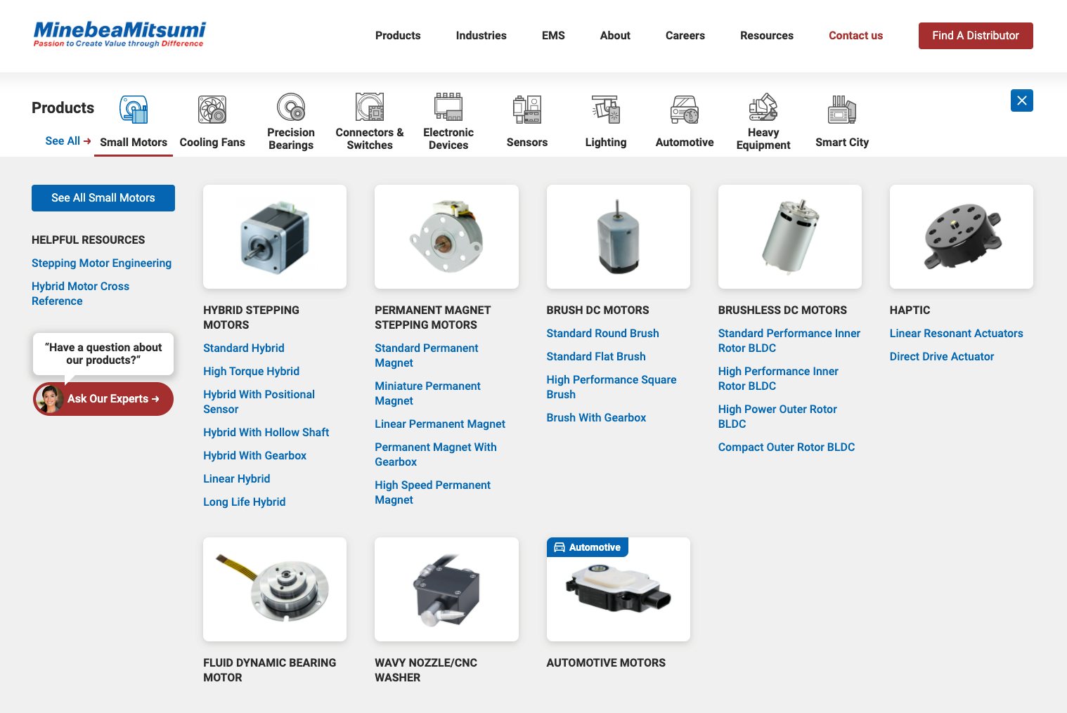 Screenshot of the website product navigation.