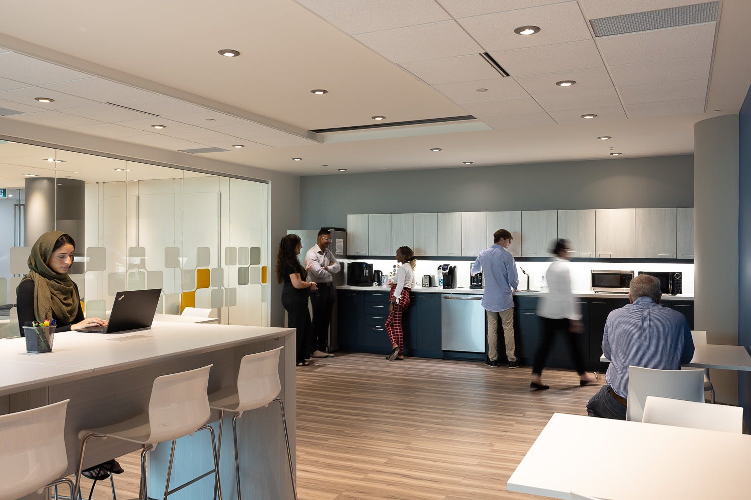 Gathering in the kitchen event space