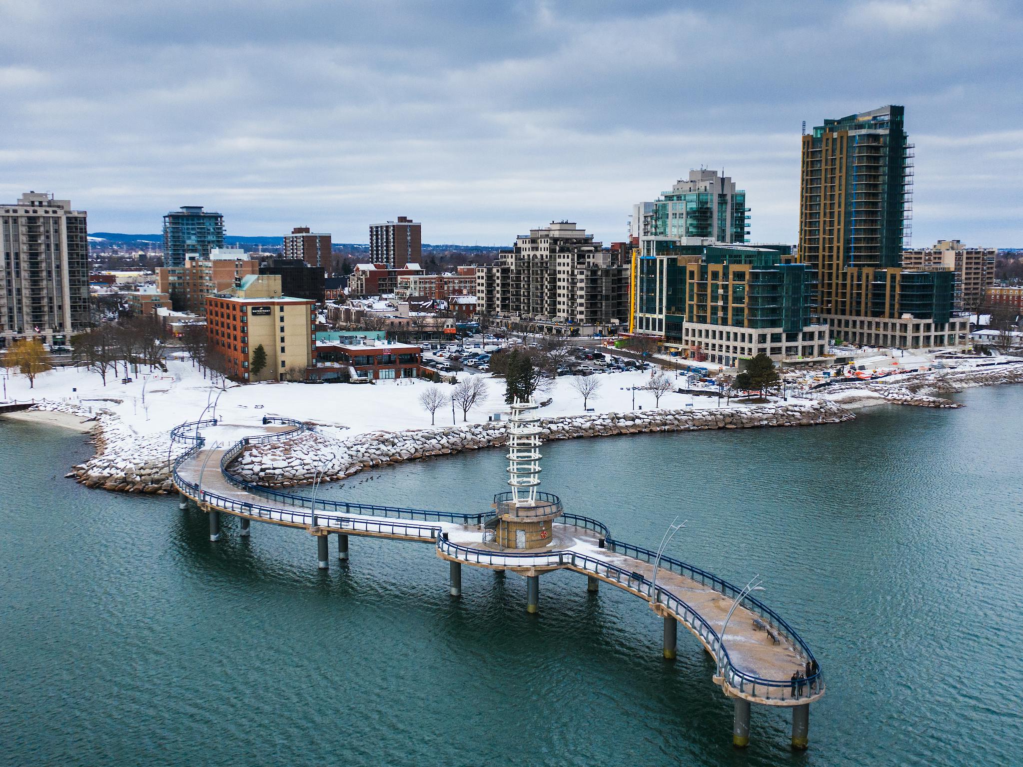 Burlington lakeshore skyline in the snow