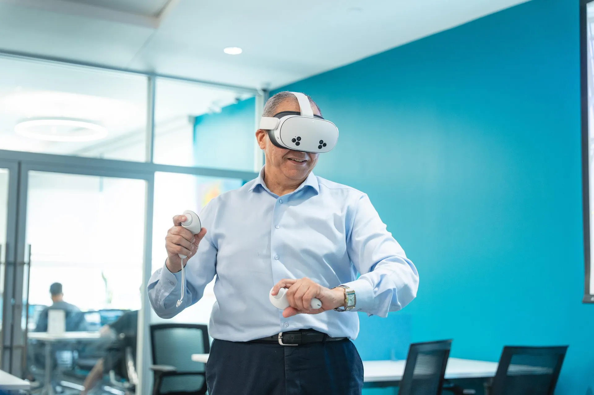 Man using virtual reality headset