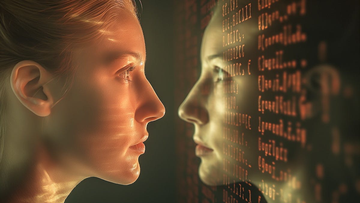 girl looking at her digital reflection