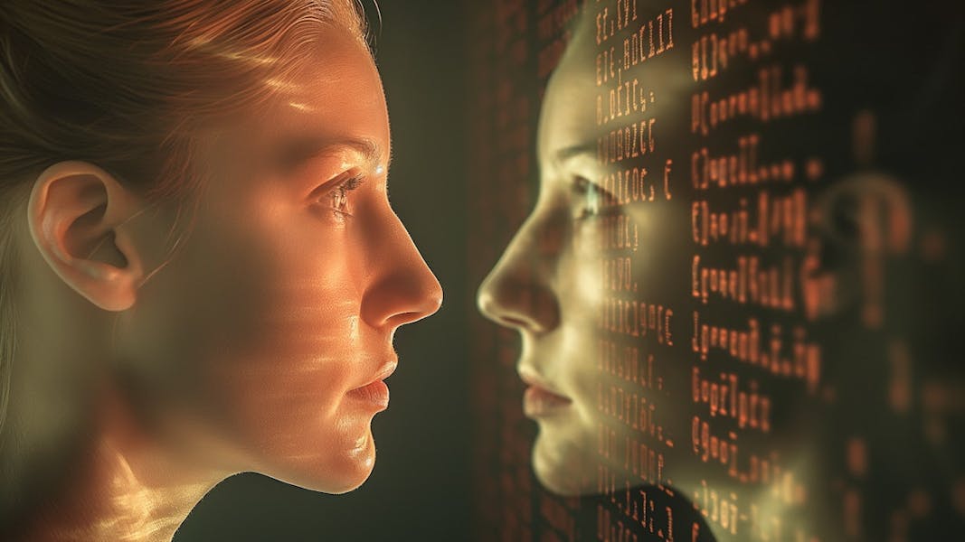 girl looking at her digital reflection