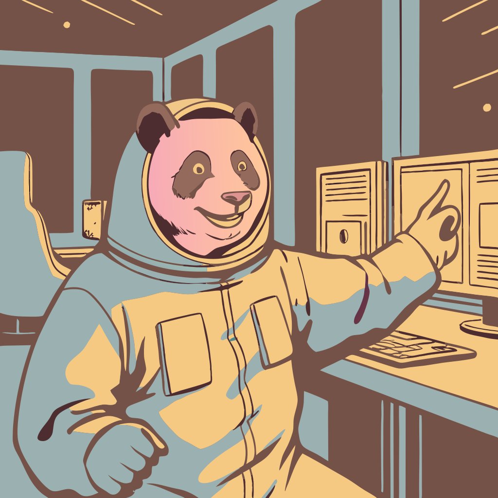 cheerful panda pointing at screen