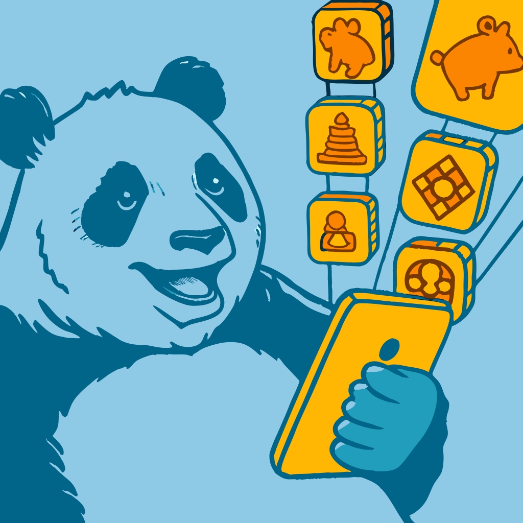 panda looking at phone